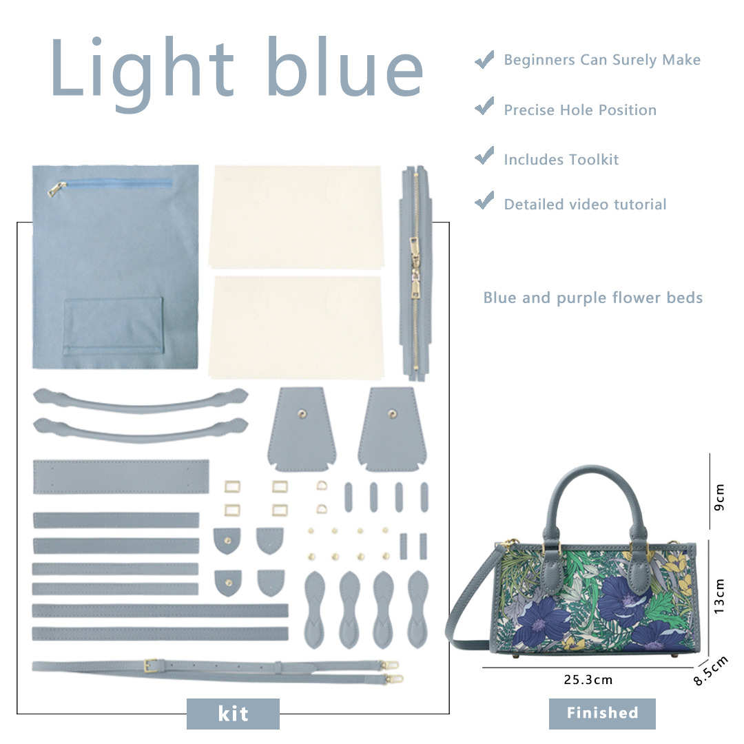 FingerArt Leather Horizontal Mini Tote Bag DIY Kit, Leather and Fabric Combination