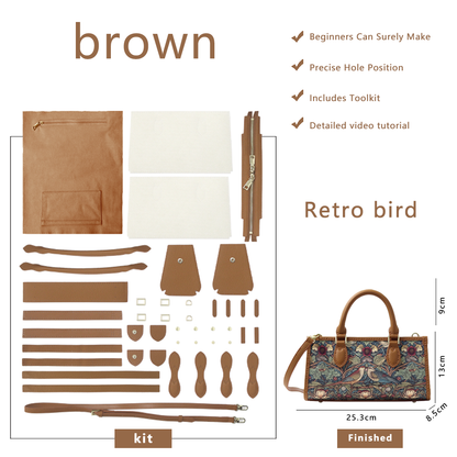 FingerArt Leather Horizontal Mini Tote Bag DIY Kit, Leather and Fabric Combination