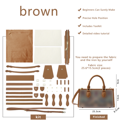 FingerArt Leather Horizontal Mini Tote Bag DIY Kit, Leather and Fabric Combination
