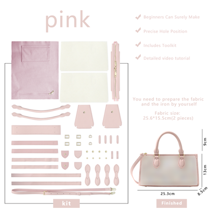 FingerArt Leather Horizontal Mini Tote Bag DIY Kit, Leather and Fabric Combination