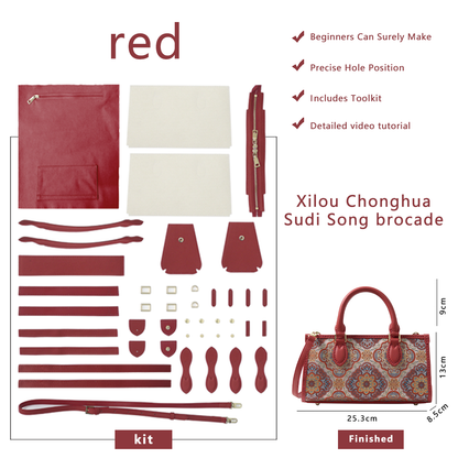 FingerArt Leather Horizontal Mini Tote Bag DIY Kit, Leather and Fabric Combination