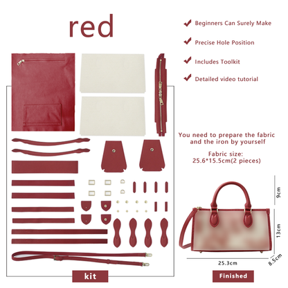 FingerArt Leather Horizontal Mini Tote Bag DIY Kit, Leather and Fabric Combination