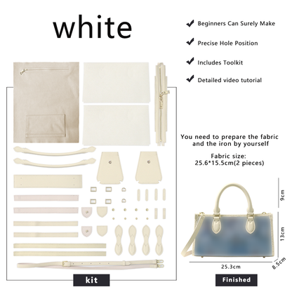 FingerArt Leather Horizontal Mini Tote Bag DIY Kit, Leather and Fabric Combination