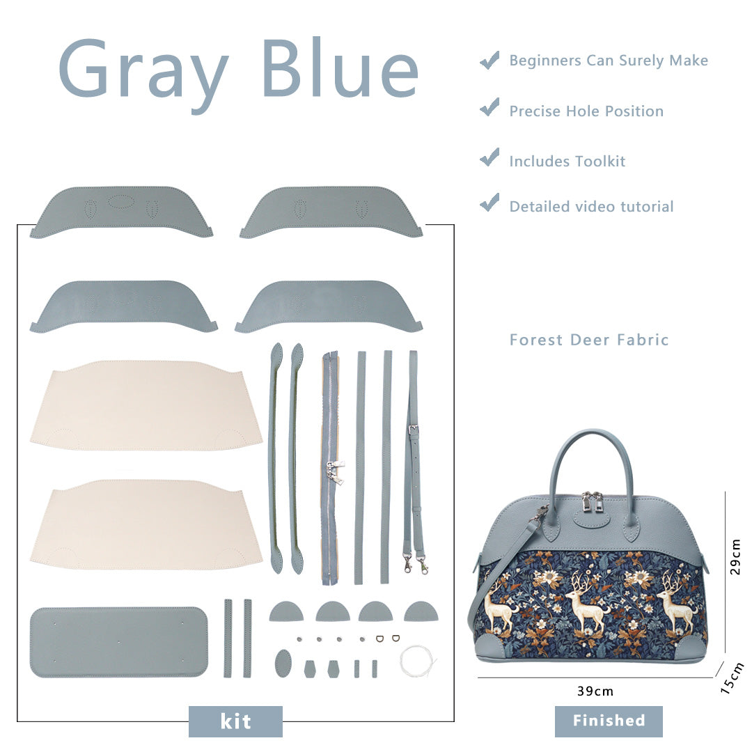 Fingerart Leather DIY Kit – Large Clamshell Laptop Bag | Leather & Fabric Hand-Sewn Material Set