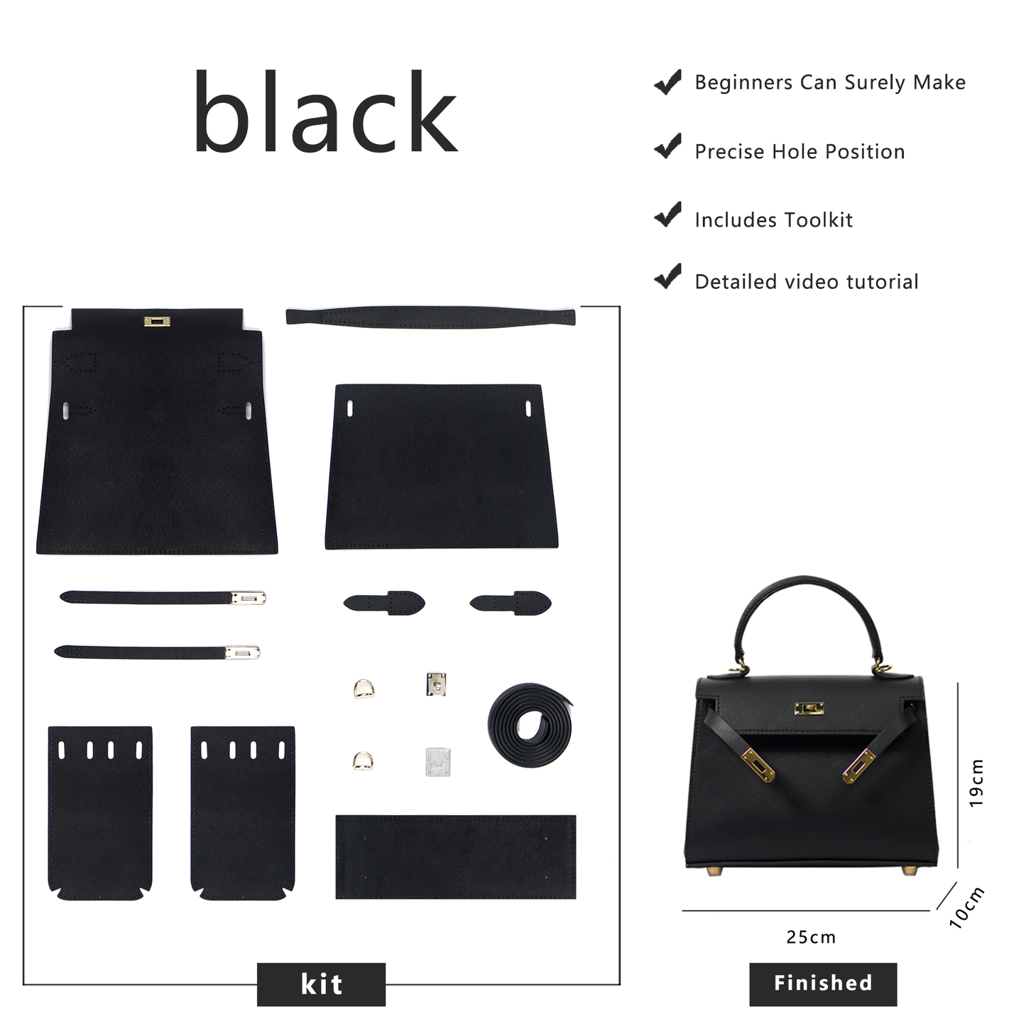 FingerArt Leather Larger Kelly Bag Full Leather DIY Kit