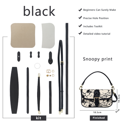 FingerArt Leather Mini Baguette BagDlY Kit, Leather and FabricCombination